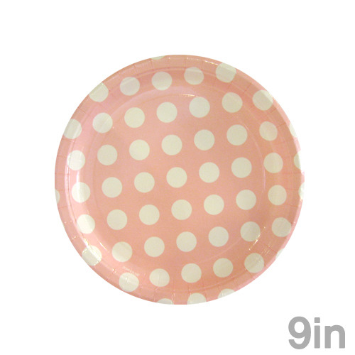 파티접시(종이)23cm_도트(6개입)-핑크