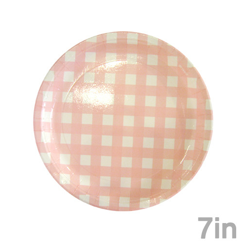 파티접시(종이)18cm_체크(6개입)-핑크