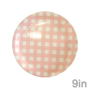 파티접시(종이)23cm_체크(6개입)-핑크